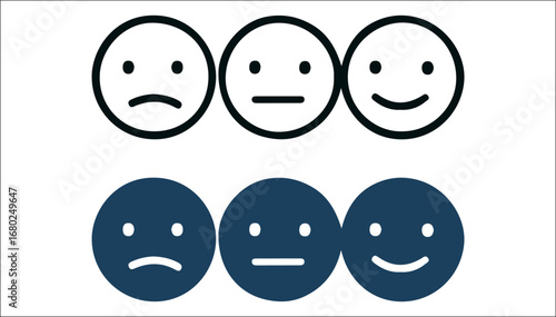 Emotional Feedback Icons – Minimalist Mood Faces in Outline and Filled Styles for Surveys, UX Ratings, and Mental Health Tracking Interfaces