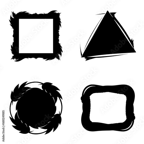 Universal black abstract frames in various designs and styles on a transparent background