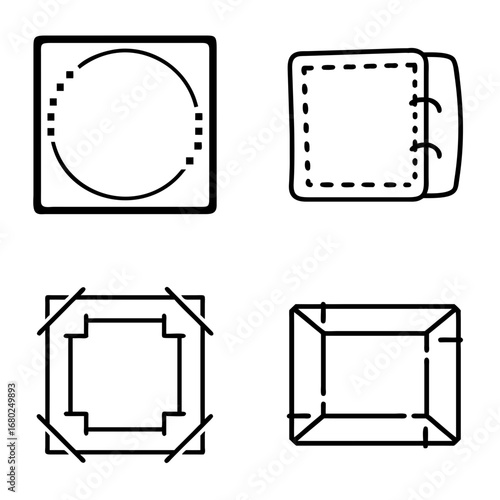 Simple geometric frames, black outline on a transparent background