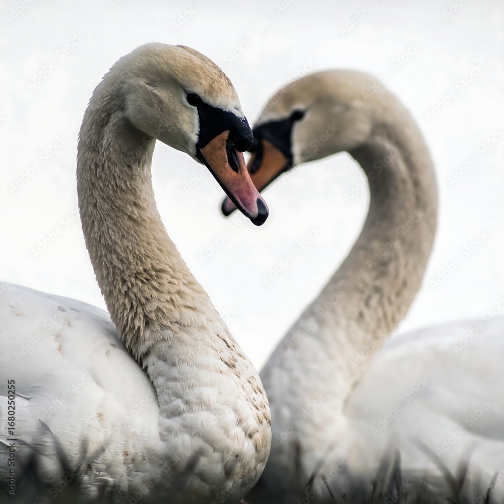 Fototapeta premium Swans forming heart shape