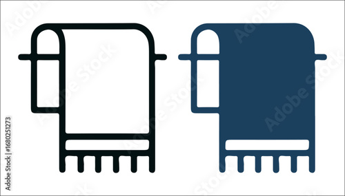 Towel Rack Icons – Minimalist Hanging Towel Symbols for Hospitality, Bathroom Decor, and Smart Home Interfaces
