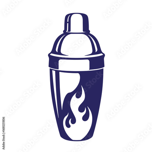 Stylized cocktail shaker design with a flame motif perfect for bar and beverage branding