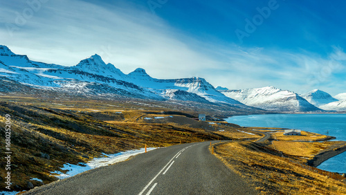A long straight road in winter.