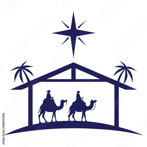 Nativity Scene Silhouette with Two Wise Men Palm Trees and Star christmas jesus