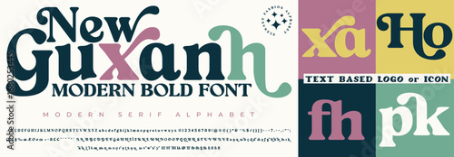 Fashion Serif Stylish Display Bold Font alphabet with xa ho fh pk Logo