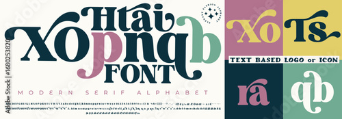 Fashion Serif Stylish Display Bold Font alphabet with Xo Ts ra qb Logo
