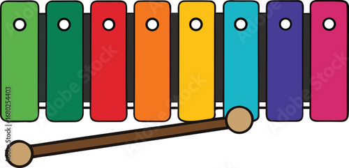 Wooden Xylophone with Colorful Bars on Transparent Background