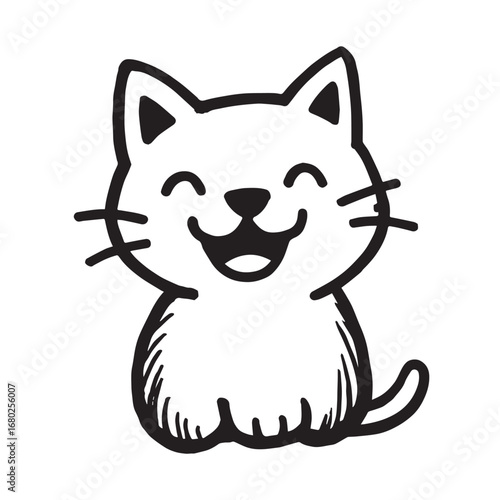 Cat Doodle Black and White Illustration Vector Image Cute Kitten Sketch Line Art Drawing Silhouette