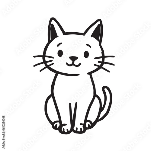 Cat Doodle Black and White Illustration Vector Image Cute Kitten Sketch Line Art Drawing Silhouette