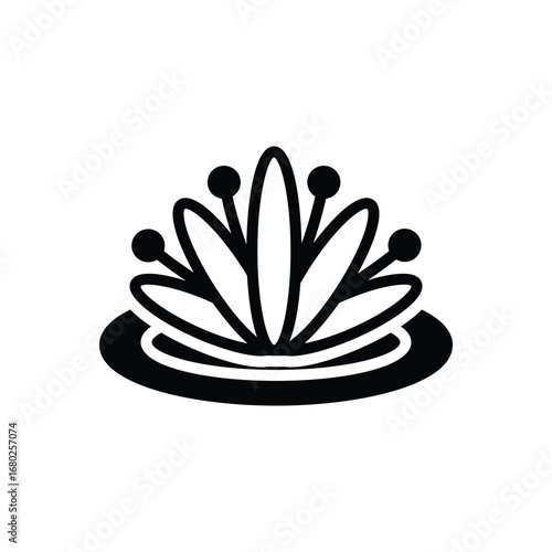 Black solid icon for water lily