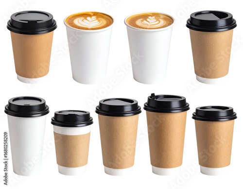 Wallpaper Mural Set of paper take away cups of different coffee latte or cappuccino isolated on transparent png Torontodigital.ca