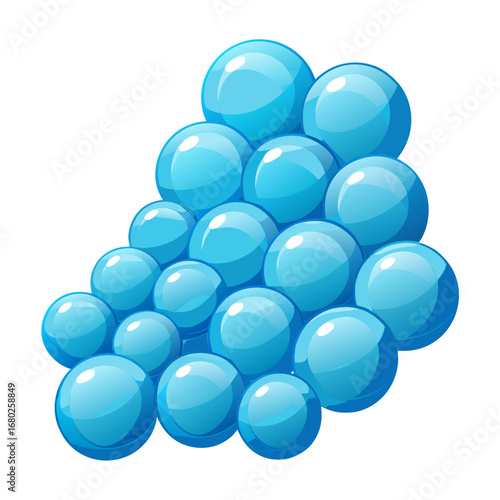 Stacked floating translucent 3D bubbles in a wave pattern, isolated on white background