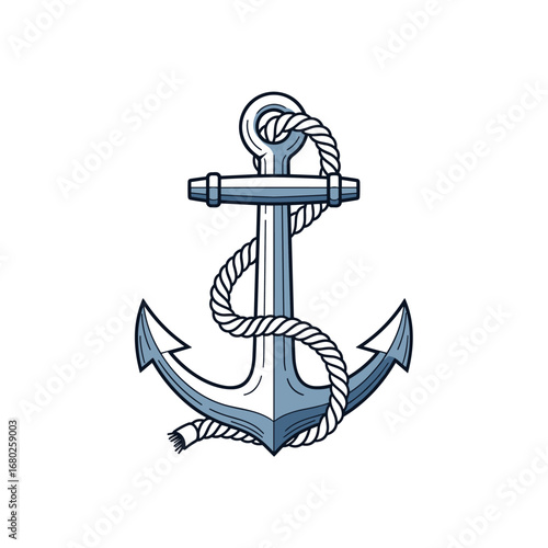 A detailed illustration of a nautical anchor with a thick rope wrapped around its flukes and shank representing maritime stability and security