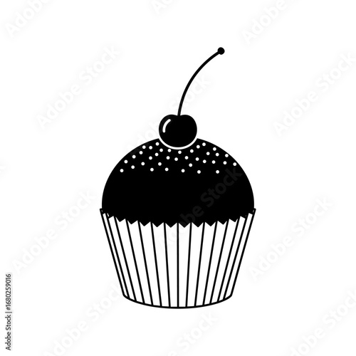 A deliciously decorated cupcake with sprinkles and a chery on top ready to be enjoyed