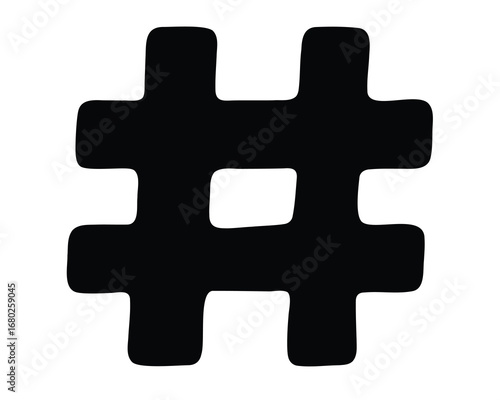 Chunky Black Hashtag Symbol with Rounded Edges on a White Background