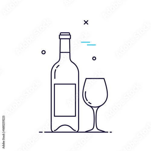 Elegant vector illustration of a wine bottle and glass set for sophisticated celebrations and gatherings