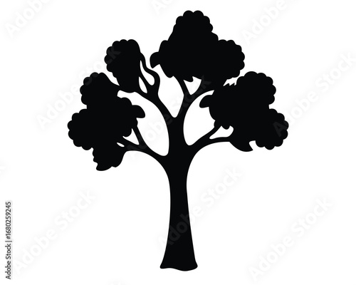 Simple black tree silhouette with a distinctive crown shape and branches