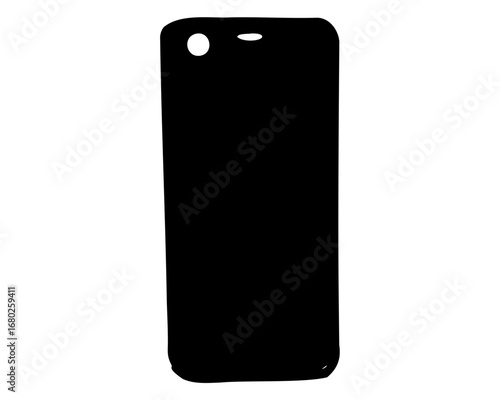 Black silhouette of a modern cell phone with top speaker and camera