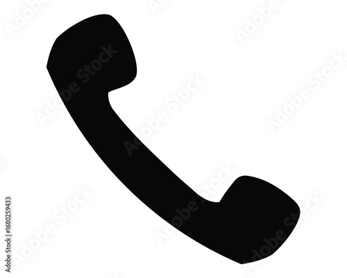 Black Silhouette of a Retro Telephone Handset on a White Background