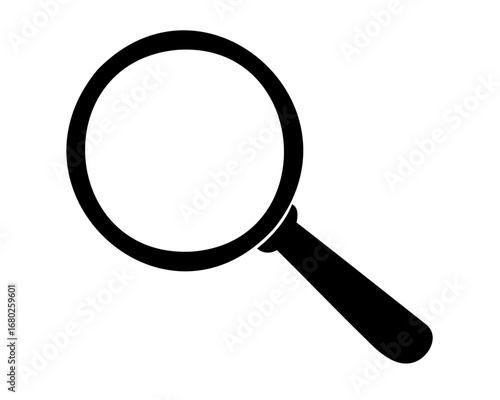 Black and white graphic design depiction of a classic magnifying glass