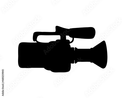 Silhouette of a professional video camera on white background in high resolution