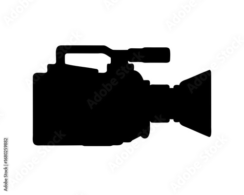 Silhouette of a professional video camera with handle and lens hood