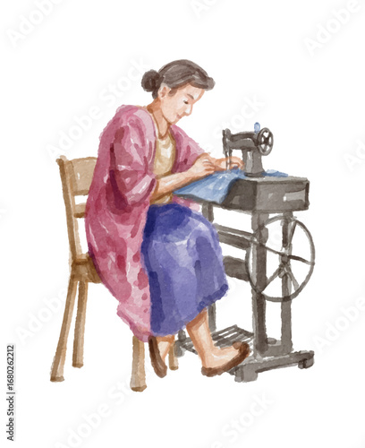 Watercolor seamstress isolated on white background