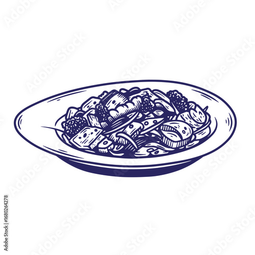 Artistic illustration of a delicious pasta dish served on a plate food concept