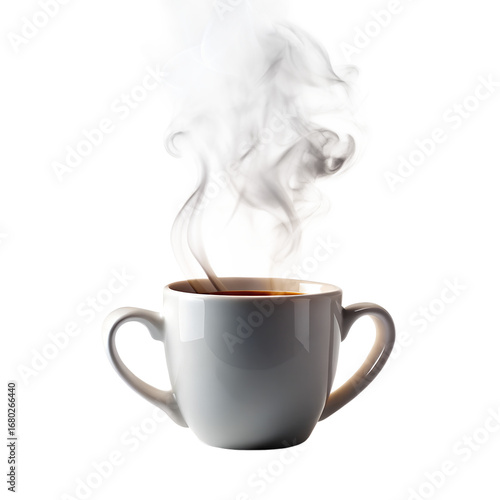 A steaming cup of coffee isolated on transparent background