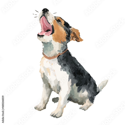 Watercolor Style Dog with Open Mouth Collar and Upward Gaze