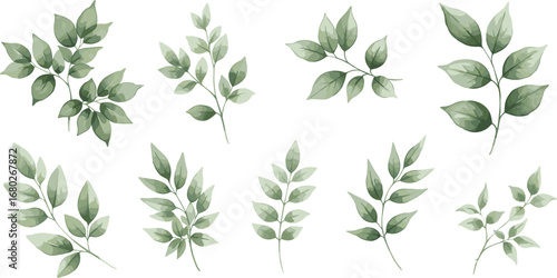 Watercolor floral bouquet branches with green pink blush leaves, for wedding invitations, greetings, wallpapers, fashion, prints. 