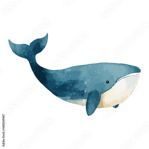 Watercolor Whale with Detailed Texture and Unique Blue Tones