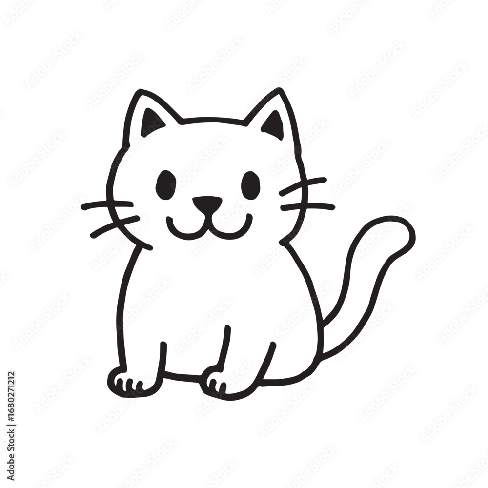 Fototapeta premium Cat Doodle Black and White Illustration Vector Image Cute Kitten Sketch Line Art Drawing Silhouette