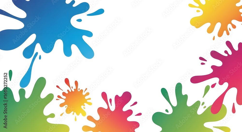Obraz premium Colorful Paint Splashes on White Background Artistic Abstract Design