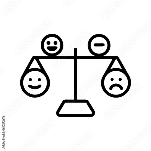 Balance scale with emoticons representing happiness and sadness  