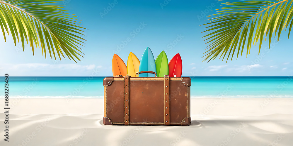 Obraz premium Tropical beach with coconut palm trees on a sunny island