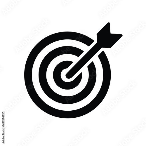 A simple black silhouette icon of a target with an arrow hitting the bullseye, representing success and accuracy.