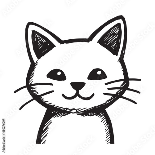 Cat Doodle Black and White Illustration Vector Image Cute Kitten Sketch Line Art Drawing Silhouette