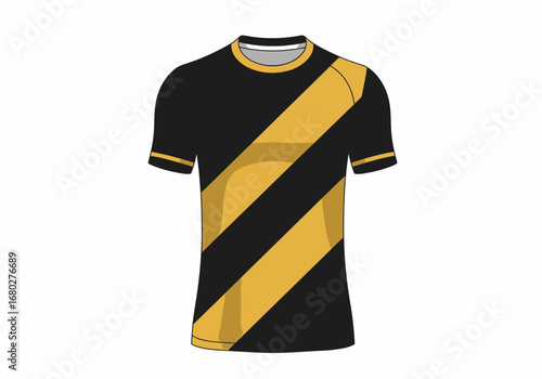 Flat vector of a black and yellow sports jersey with a diagonal sash design