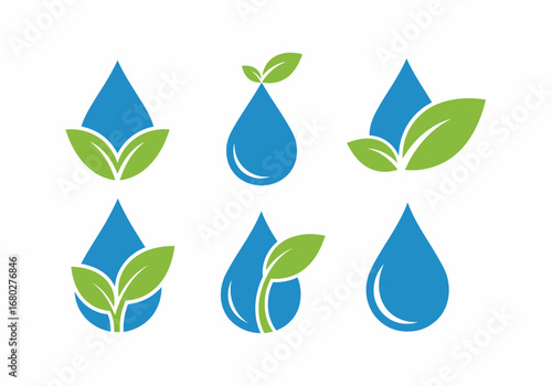 Flat Vector Water Drop Eco Leaf Logos