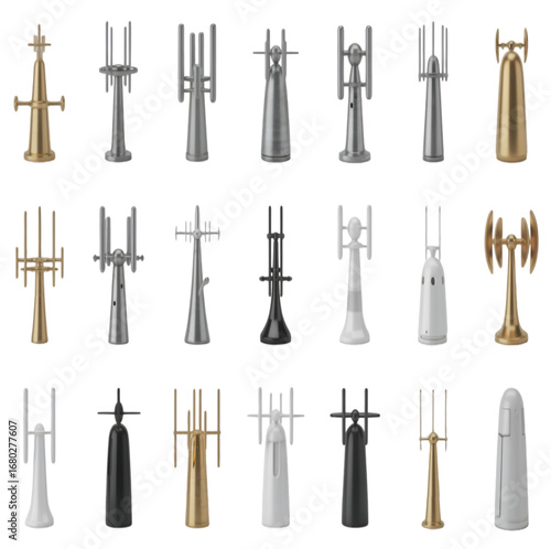 20 Unique 3D Radio Tower Icons – Metallic & Minimalist Wireless Signal Antenna Set


