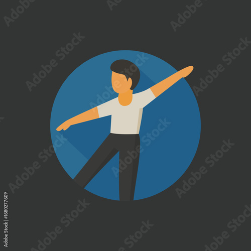 Ballet dancer stretching pose icon symbolizing dance training, flexibility, fitness, wellness, healthy lifestyle, performance art, exercise, choreography, and body balance