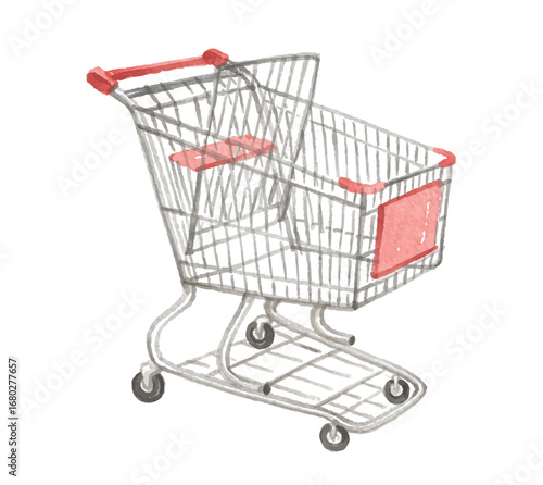 Hand painted watercolor shopping cart isolated