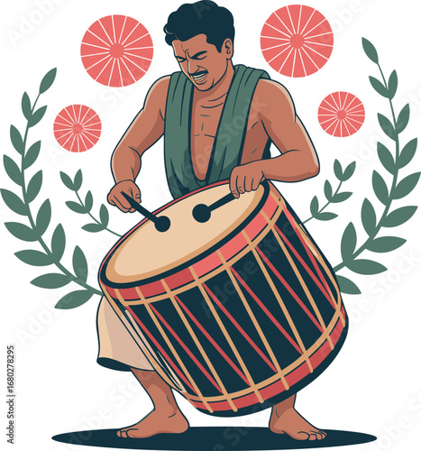 Drummer Playing Djembe Vector Illustration Musician Graphic Design Icon
