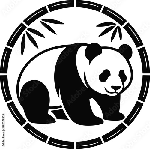 Panda Bear in Bamboo Circle Frame Vector Illustration for Conservation
