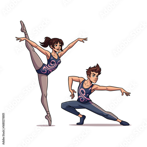 Teenagers dancing cartoon illustration on white background