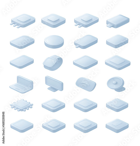 Light blue isometric technology icons computer