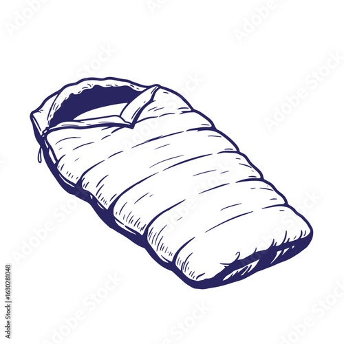 Hand drawn illustration of a sleeping bag perfect for camping adventures and outdoor travel