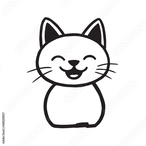 Cat Doodle Black and White Illustration Vector Image Cute Kitten Sketch Line Art Drawing Silhouette