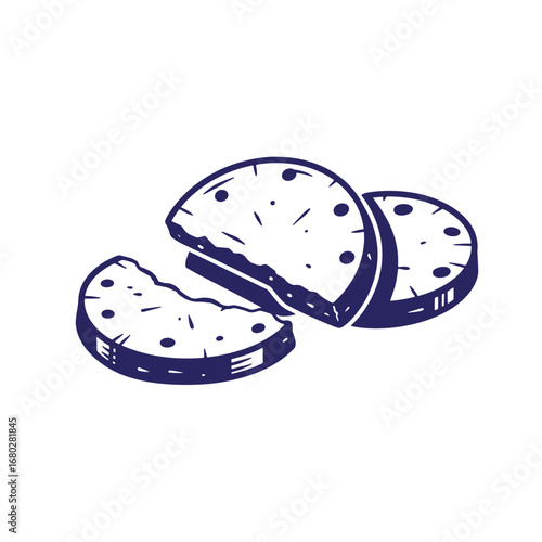Hand drawn illustration of sliced bread with crumbs and a simple graphic style